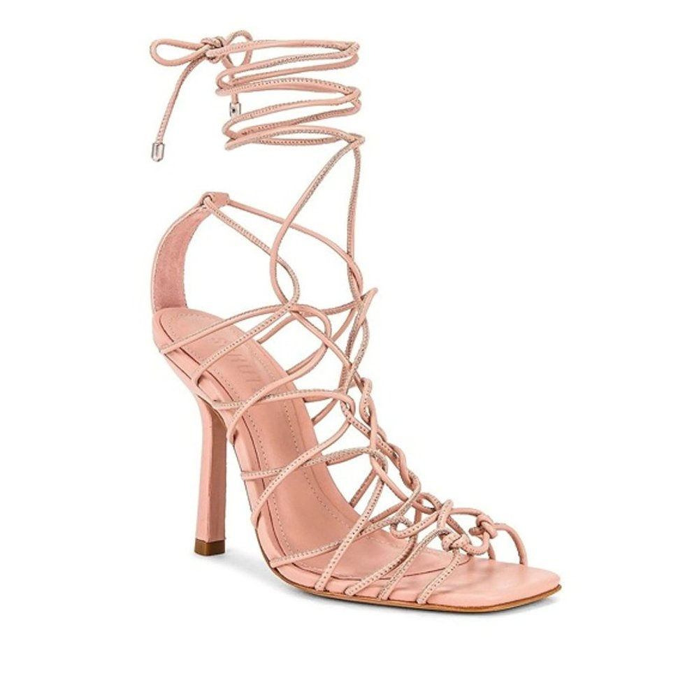 SCHUTZ Heyde Stiletto Lace Up Sandal in Sweet Rose Pink Leather Size 8.5 New NIB